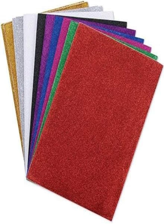 FREEDY A4 Non Adhesive Glitter Foam Sheet Sparkles 2 mm Thick 10 Different Color, for Art & Craft-H